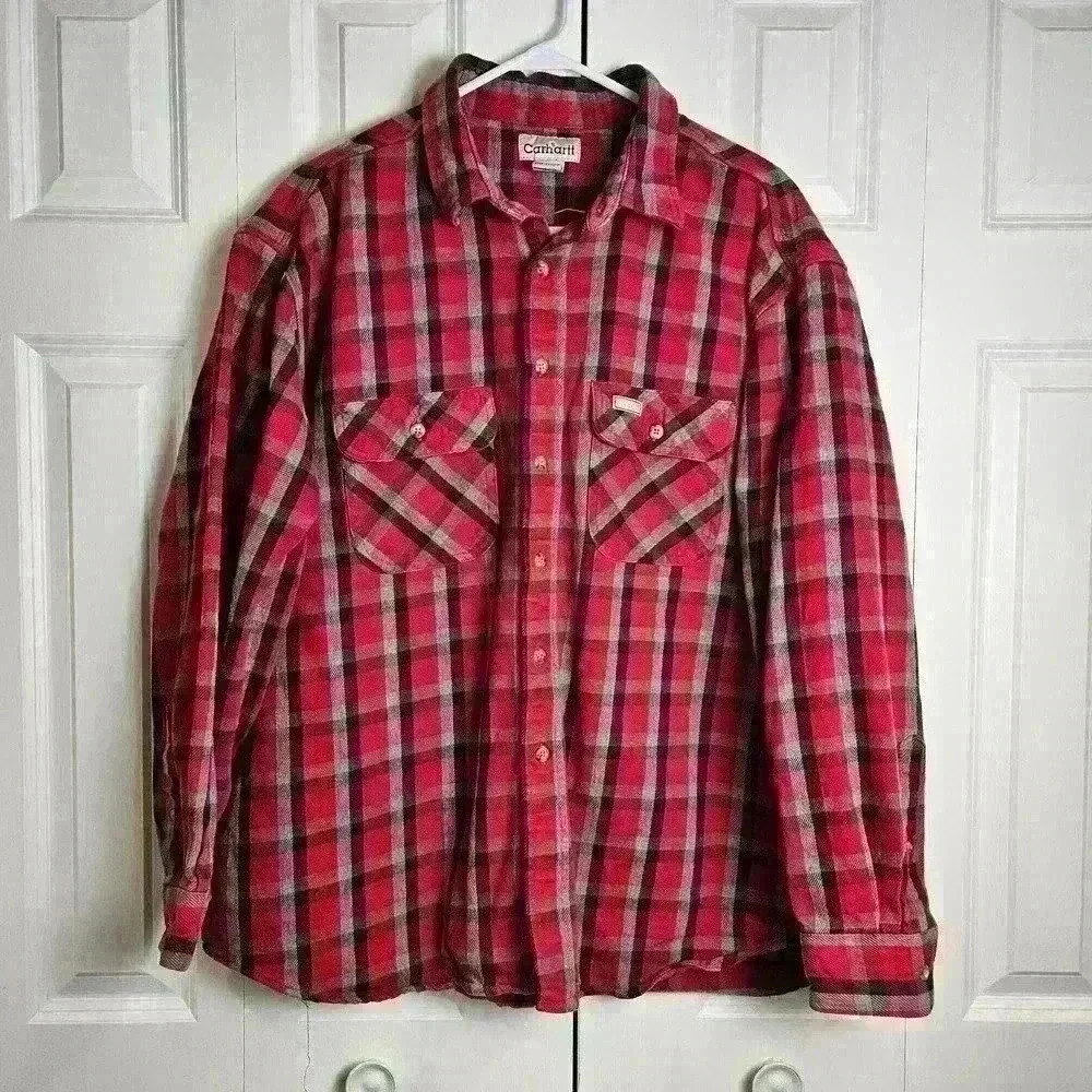 Carhartt Men's Red Plaid Heavyweight Shirt/Jacket/Shacket XXL Outerwear/Workwear